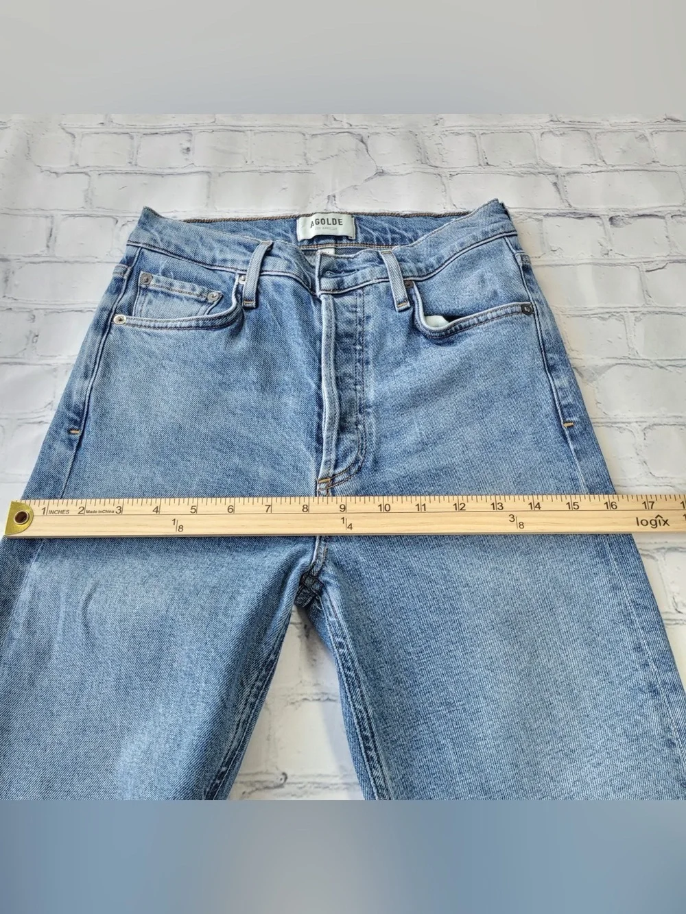 ✅ Agolde High-Rise Light Blue Slim Leg Leg Jeans raw hem size 24